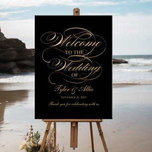 Wedding welcome sign elegant gold calligraphy