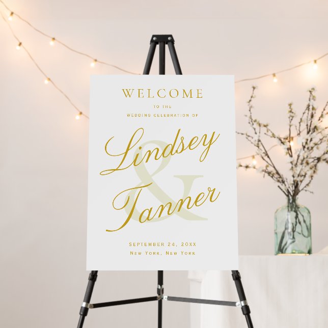 Wedding Welcome Sign Elegant Gold Script (In Situ (Stand))