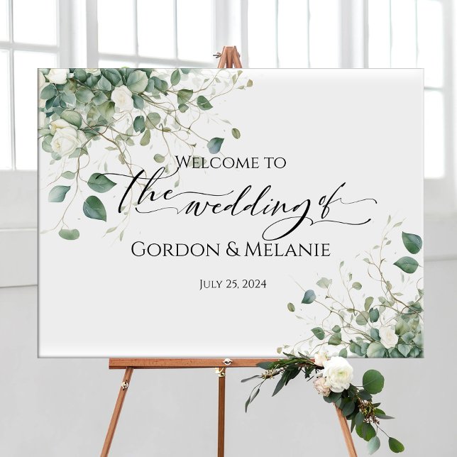 Wedding welcome sign elegant watercolor greenery (Creator Uploaded)