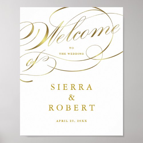 Wedding Welcome Sign Fancy Faux Gold Script