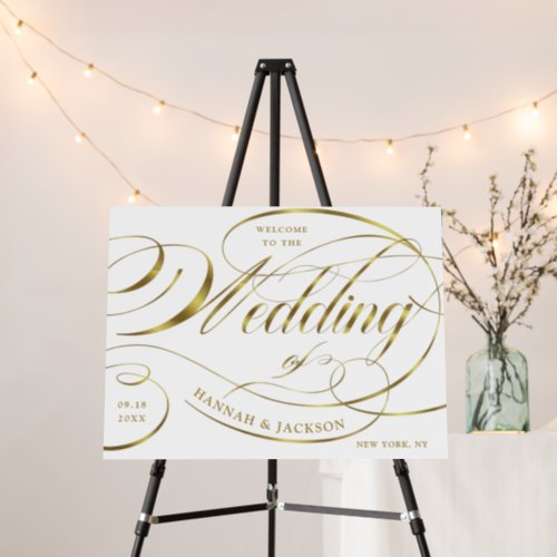 Wedding Welcome Sign Fancy Faux Gold Script