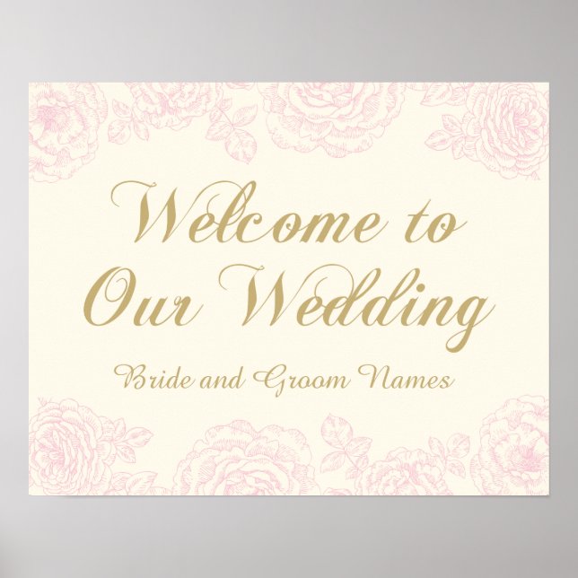 Wedding Welcome Sign | Floral Rose Design (Front)