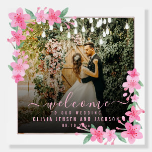 Wedding Welcome Sign floral with chic Black Script