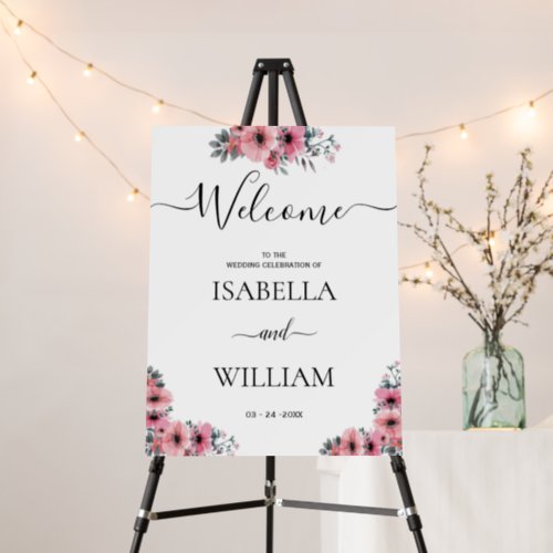 Wedding Welcome Sign floral with chic Black Script