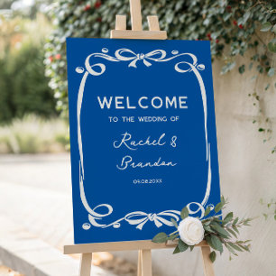 Wedding Welcome Sign, French Blue Whimsical Foam Board