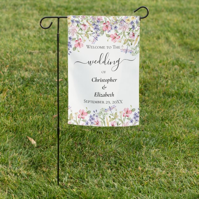 Wedding Welcome Sign Garden Flag Wildflowers (In SItu)