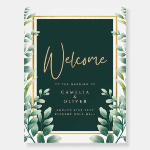 Wedding Welcome Sign Greenery Gold