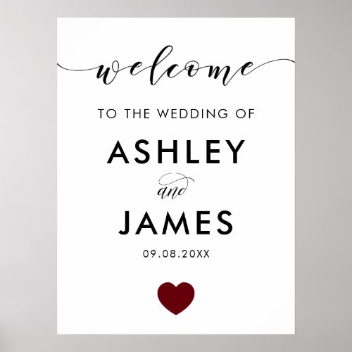 Wedding Welcome Sign Greeting Sign Burgundy Poster