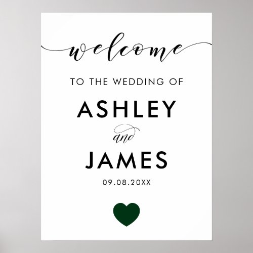 Wedding Welcome Sign Greeting Sign Green Heart  Poster
