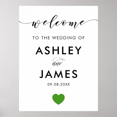 Wedding Welcome Sign Greeting Sign Green Heart Poster