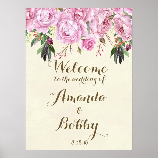 Wedding Welcome Sign Lilac Floral Lavender