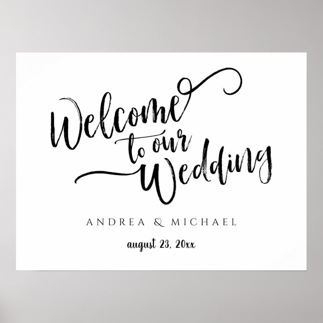 Wedding Welcome Sign - Messy Brush Script Black (Front)