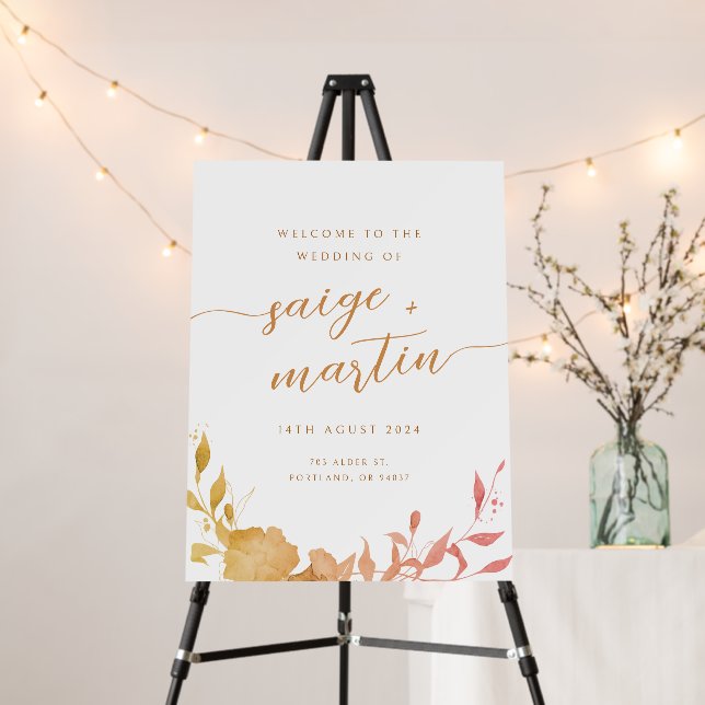 Wedding Welcome Sign Minimalist Boho Floral Poster (In Situ (Stand))