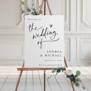 Wedding Welcome Sign Modern Black & White Heart