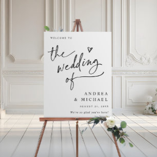 Wedding Welcome Sign Modern Black & White Heart