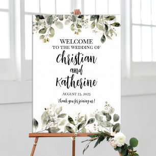 Wedding welcome sign modern elegant greenery