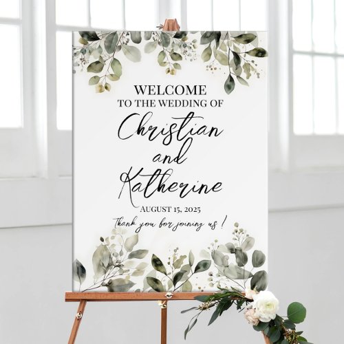 Wedding welcome sign modern elegant greenery