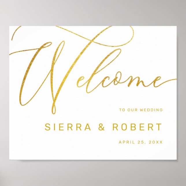 Wedding Welcome Sign Modern Faux Gold Script (Front)