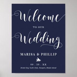 Wedding Welcome Sign Nautical Navy Blue