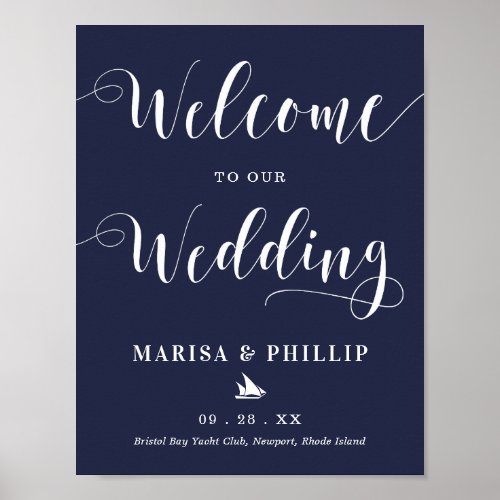 Wedding Welcome Sign Nautical Navy Blue