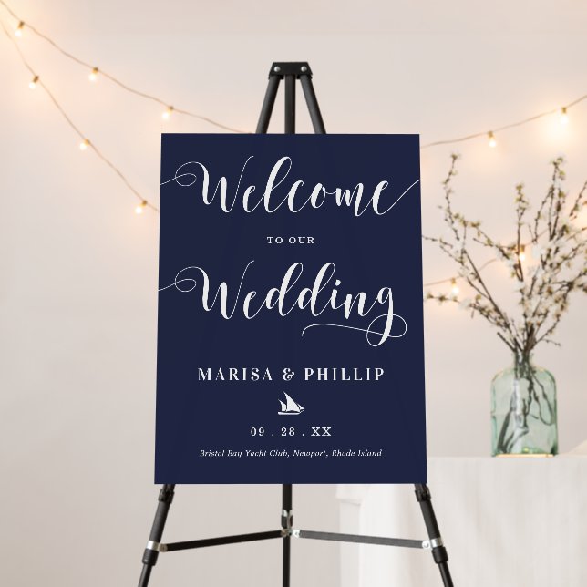 Wedding Welcome Sign Nautical Navy Blue (In Situ (Stand))