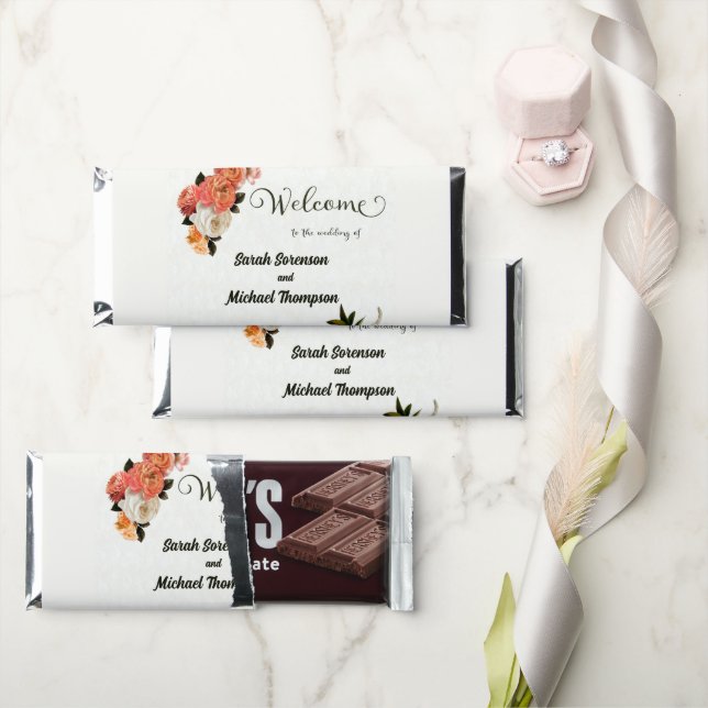 Wedding Welcome Sign Personalized Floral     Hershey Bar Favors (Front)