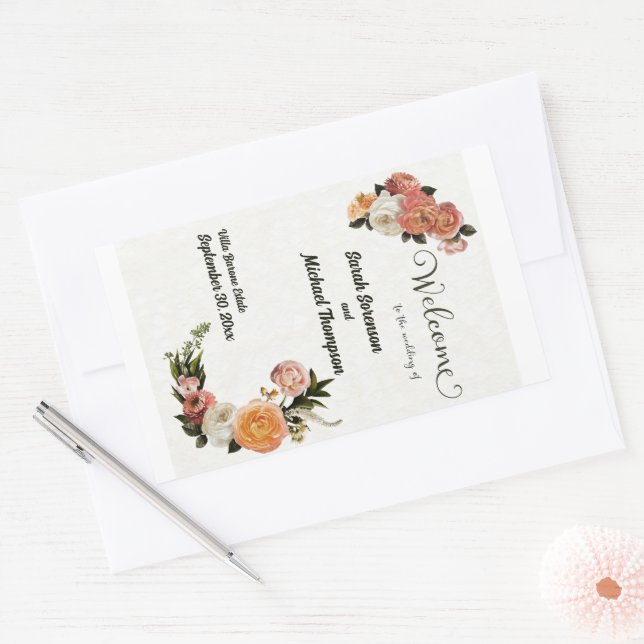 Wedding Welcome Sign Personalized Floral Rectangular Sticker (Envelope)