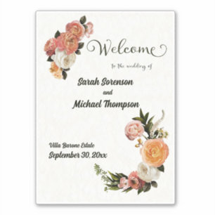 Wedding Welcome Sign Personalized Floral Sticker