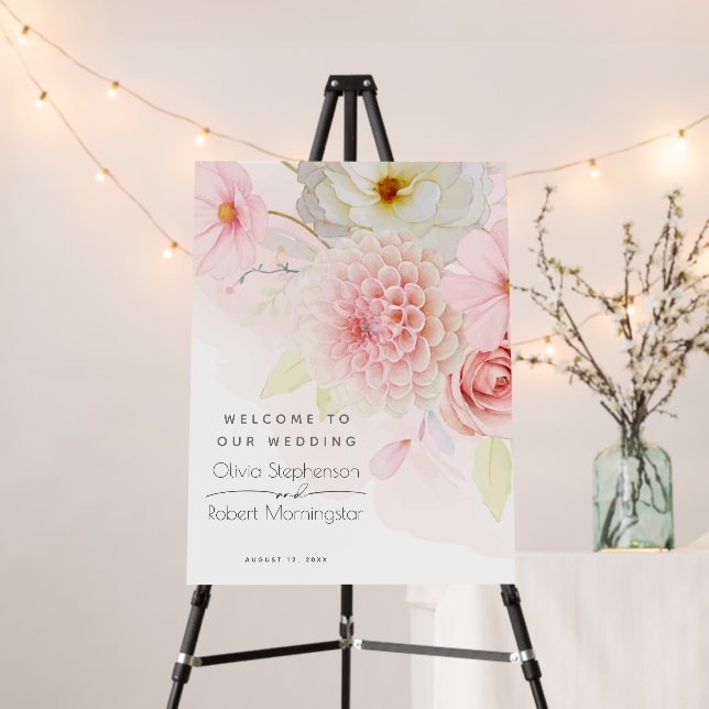 Wedding Welcome Sign Pink Floral (In Situ (Stand))