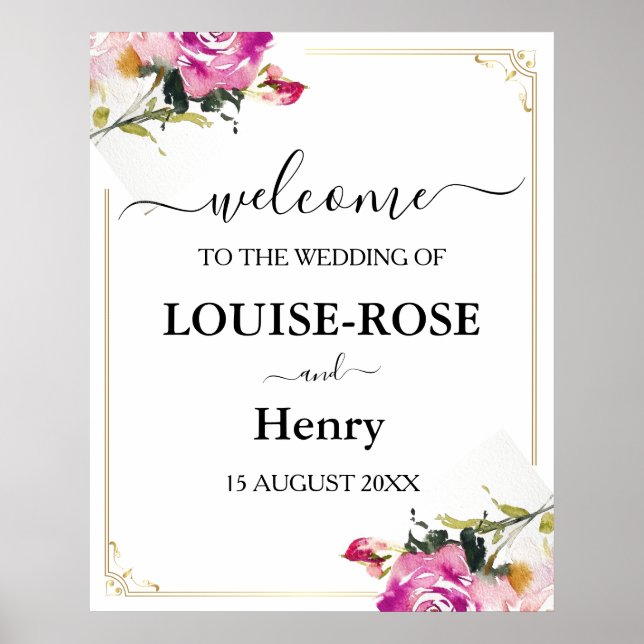 Wedding Welcome Sign - Pink Rose Gold Design (Front)
