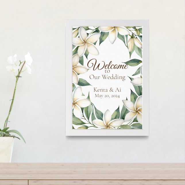 Wedding Welcome Sign,  Plumeria Framed Art (Entryway)