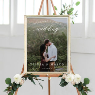 Wedding Welcome Sign Poster with Photo White