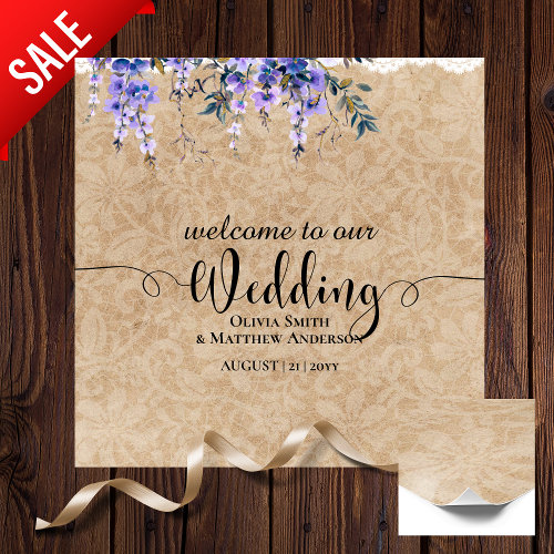 Wedding Welcome Sign Purple Wisteria Lace