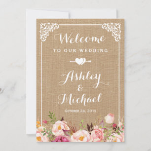 Wedding Welcome Sign   Rustic Burlap Floral Invitation