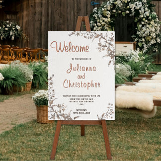 Wedding Welcome Sign Rustic Copper Boho Wildflower
