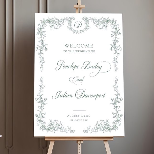 Wedding Welcome Sign Sage Green Toile, Chinoiserie (Creator Uploaded)