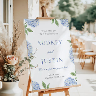 Wedding Welcome Sign, Simple Blue Hydrangea XL Foam Board