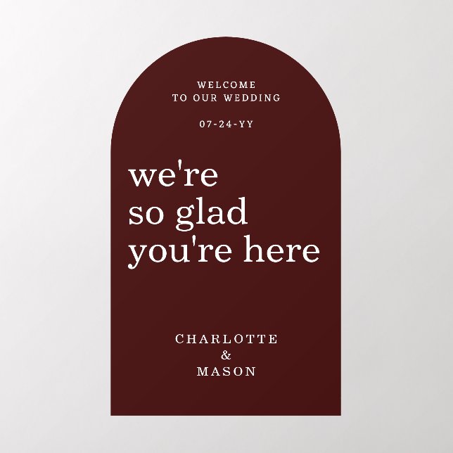 Wedding Welcome Sign Simple Modern Deep Burgundy Wall Decal (Insitu 2)