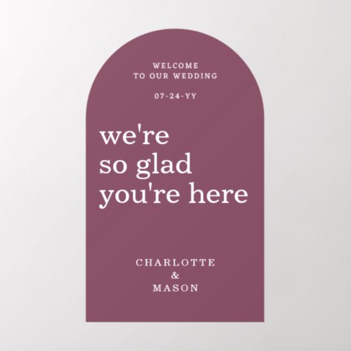 Wedding Welcome Sign Simple Modern Maroon Wall Decal