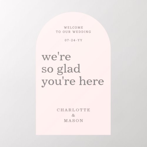 Wedding Welcome Sign Simple Modern Pink Gray Wall Decal