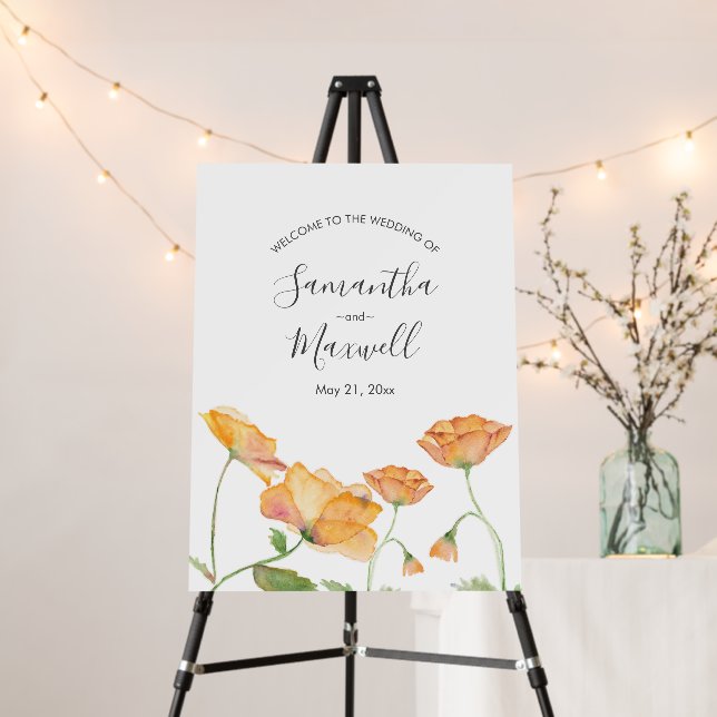Wedding Welcome Sign Simple Orange Flowers (In Situ (Stand))