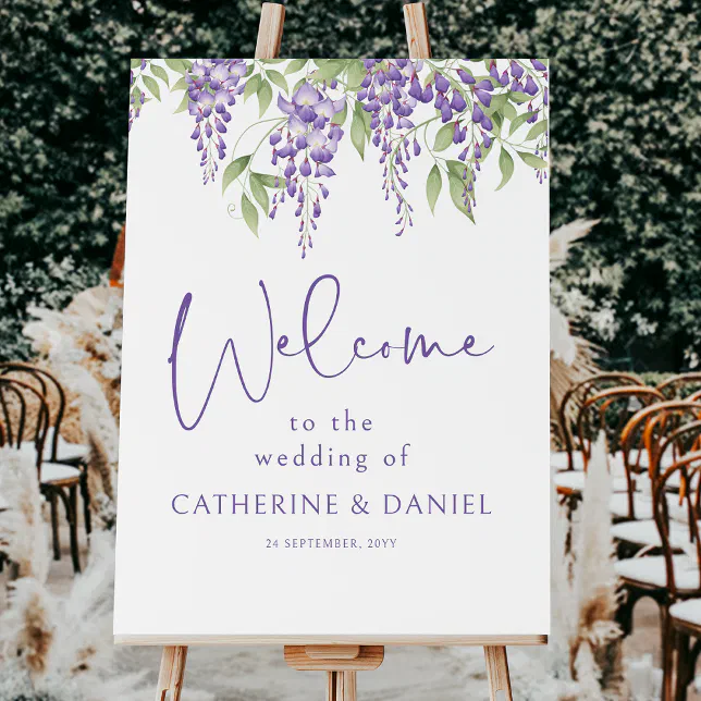 Wedding Welcome Sign Template Modern Purple Floral | Zazzle