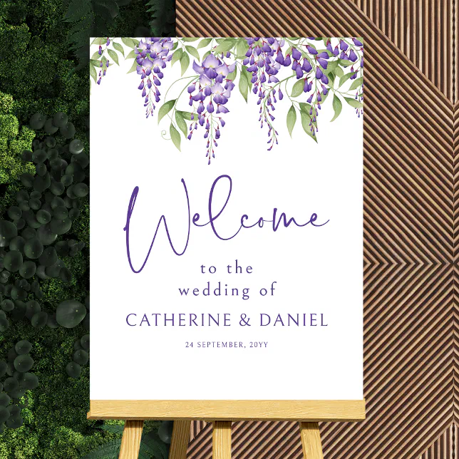 Wedding Welcome Sign Template Modern Purple Floral | Zazzle