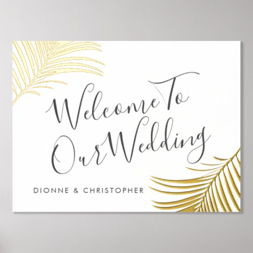 Wedding Welcome Sign Tropical Palm Gold