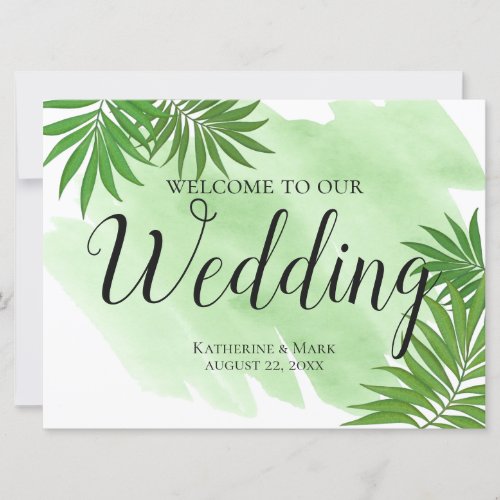 Wedding Welcome Sign Tropical Palm Leaves Invitation