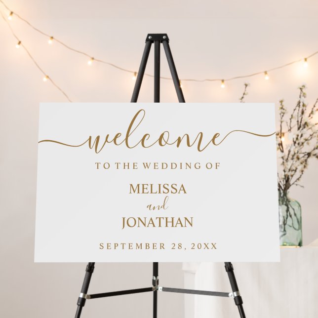 Wedding Welcome Sign White Gold (In Situ (Stand))