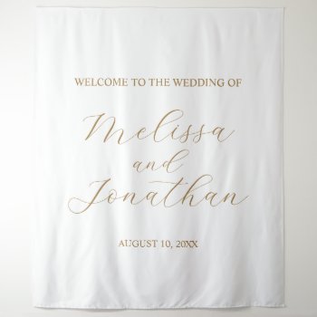 Wedding Welcome Sign White & Gold Tapestry by Vineyard at Zazzle