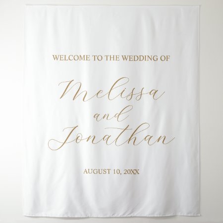 Wedding Welcome Sign White & Gold Tapestry