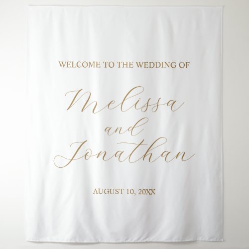 Wedding Welcome Sign White  Gold Tapestry