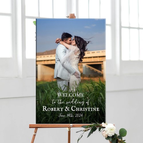 Wedding welcome sign with photo on canvas
